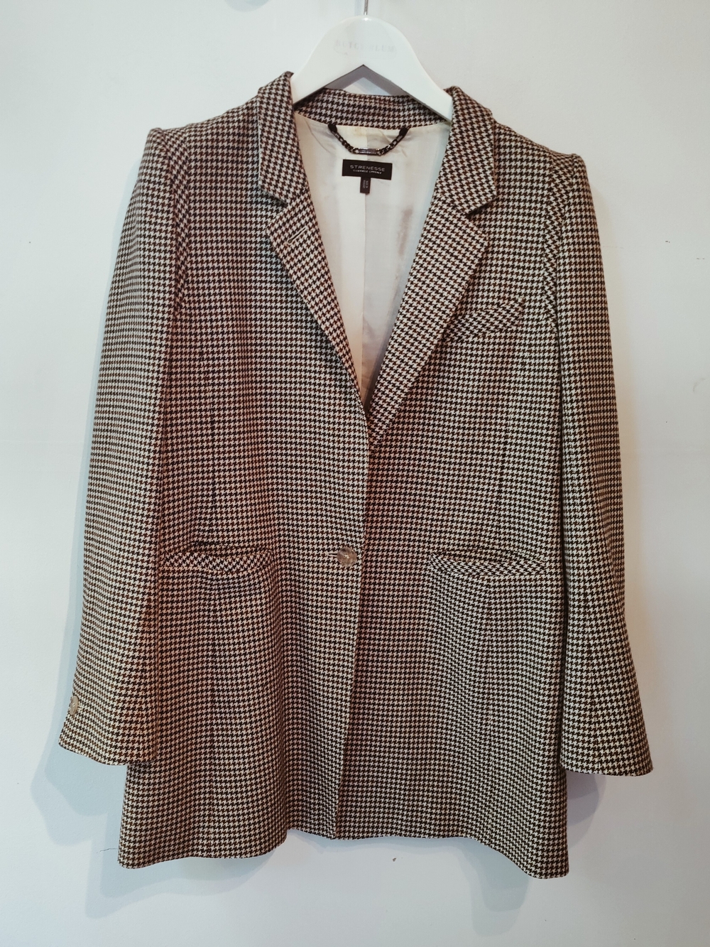 Strenesse Wool Blend Houndstooth Blazer Jacket 12 US 46 German